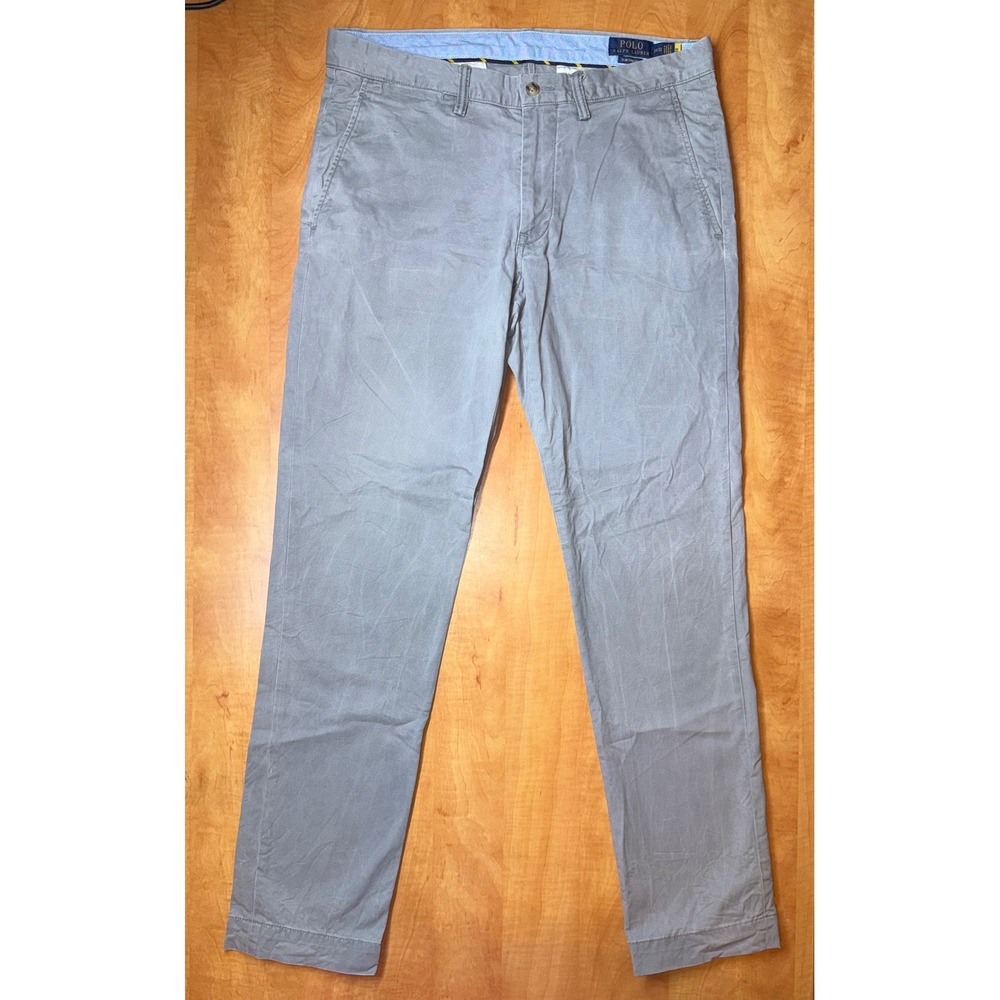 Polo Ralph Lauren Slim Stretch Chino Pants Gray Mens 33x32 Cotton Blend Trousers